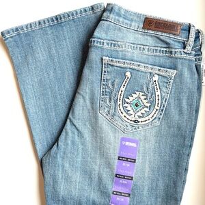 NWT Rock & Roll Denim Bootcut Jeans - Horseshoe Applique Vintage Wash - 30 | 34